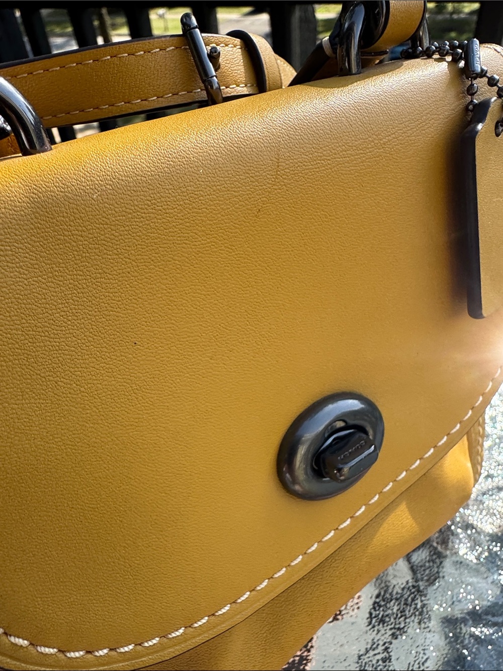 Coach Yellow Mini Leather Top-Handle Backpack - Picture 13 of 16
